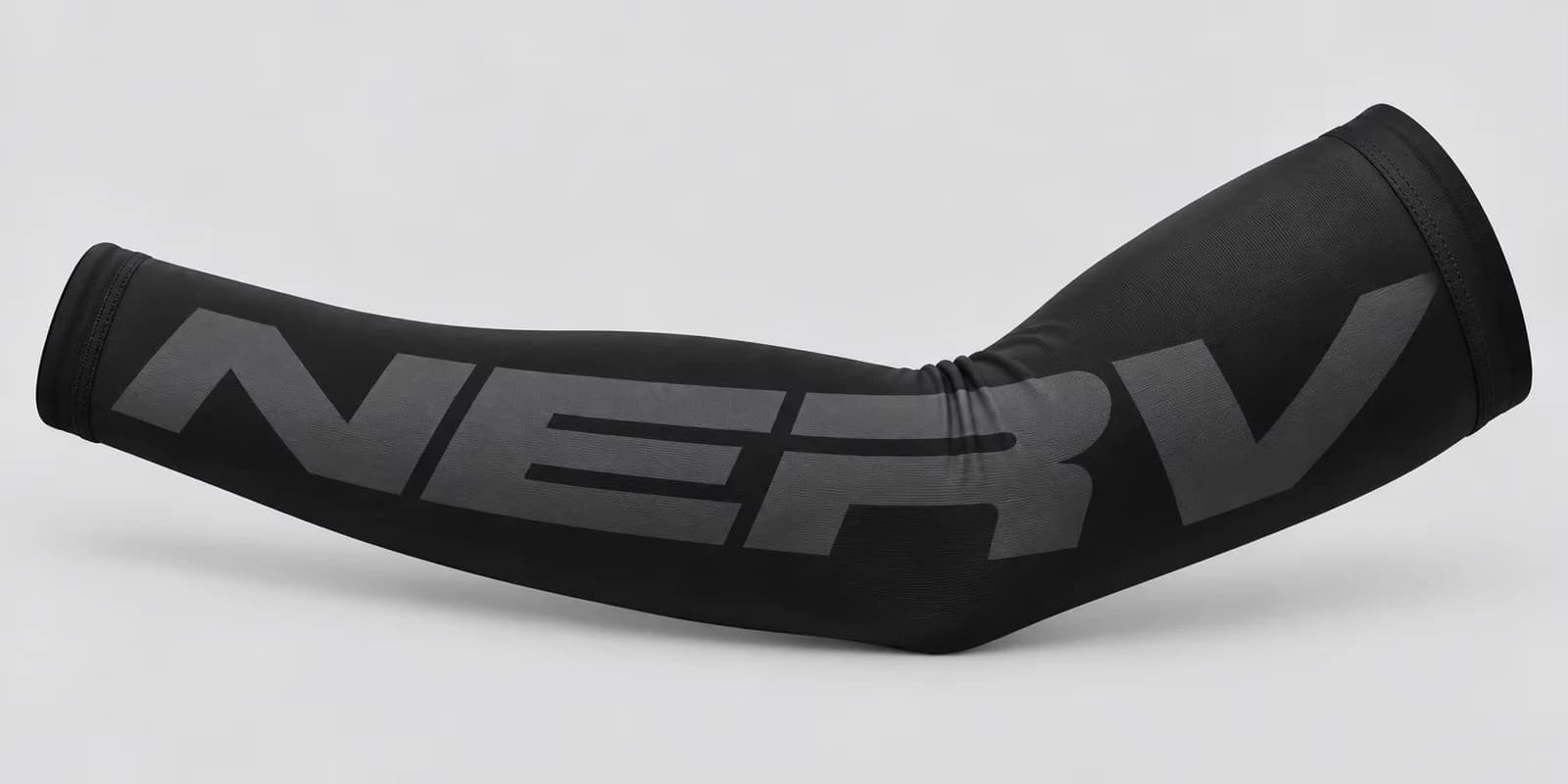Black NERV arm sleeve with a bent elbow, stitched cuffs and large charcoal NERV lettering